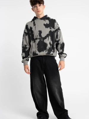 Czarne spodnie jensowe o kroju BAGGY z modnymi cięciami Reporter