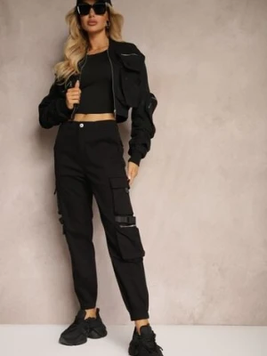 Czarne Spodnie Joggery z Kieszeniami Cargo z Elastycznej Bawełny Irisane daysie