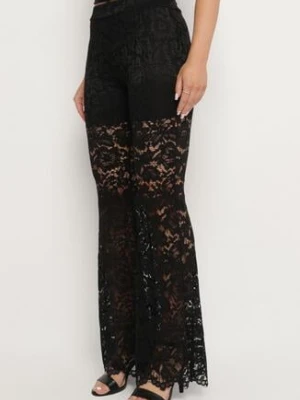Czarne Spodnie Koronkowe o Fasonie Dzwonów Vortiga lovery