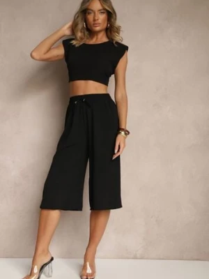 Czarne Spodnie Kuloty z Bawełną High Waist Azetia