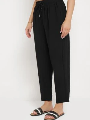 Czarne Spodnie Luźne z Kieszeniami i Gumką w Talii oraz Sznurkiem Enivia defox