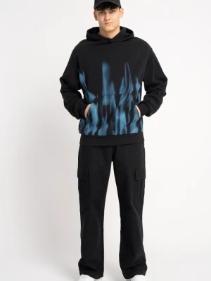 Czarne spodnie materiałowe WIDE LEG z kieszeniami na nogawkach Reporter