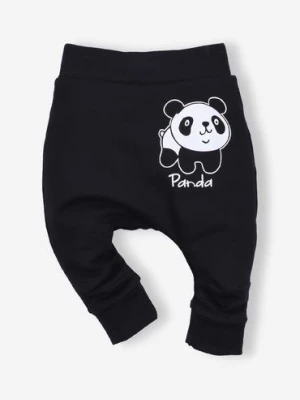 Czarne spodnie niemowlęce z bawełny organicznej dla chłopca- Panda NINI