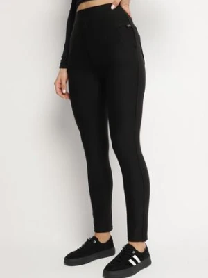 Czarne Spodnie o Dopasowanym Kroju z Gumką w Talii i Wysokim Stanem Selbia yu & me