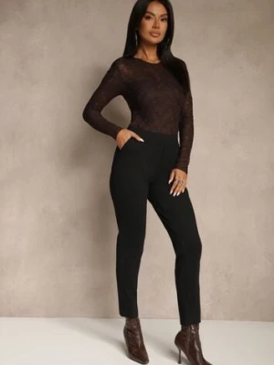 Czarne Spodnie o Kroju Skinny z Gumką w Talii i Wsuwanymi Kieszeniami Aronella h&s