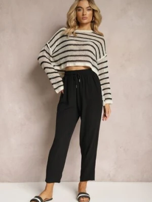 Czarne Spodnie o Luźnym Fasonie ze Sznurkiem i Gumką w Talii Enivea defox