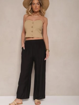 Czarne Spodnie Palazzo o Szerokim Kroju High Waist Lislevia h&s