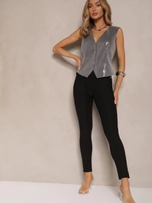 Czarne Spodnie Skinny High Waist z Gumką w Talii Ivelbia yu & me