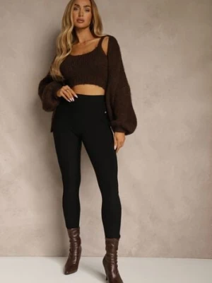 Czarne Spodnie Skinny High Waist z Gumką w Talii Ivelbia yu & me