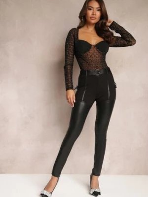 Czarne Spodnie Skinny z Imitacji Skóry i Paskiem Bisrattema elsa.m by may