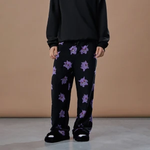 Czarne spodnie straight fit we wzór Gengara House