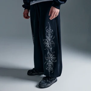 Czarne spodnie super baggy z nadrukiem w stylu tribal House