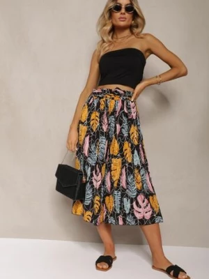 Czarno-Pomarańczowe Spodnie Szwedy z Bawełną High Waist Wykończone Gumką w Talii Pasefia