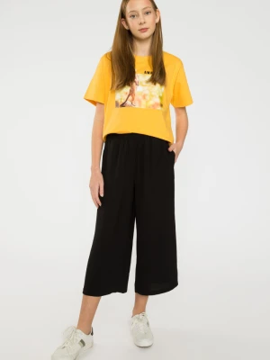 Czarne spodnie typu WIDE LEG 3/4 Reporter