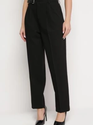 Czarne Spodnie w Garniturowym Stylu z Ozdobnym Paskiem Arilez bisou's project
