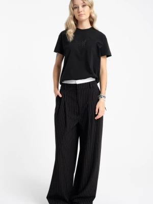 Czarne spodnie w prążek WIDE LEG Reporter