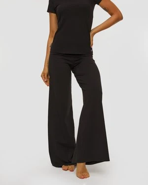 Czarne Spodnie Wide Leg Damskie Deha