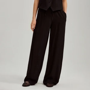 Czarne spodnie wide leg mid waist z domieszką lnu House