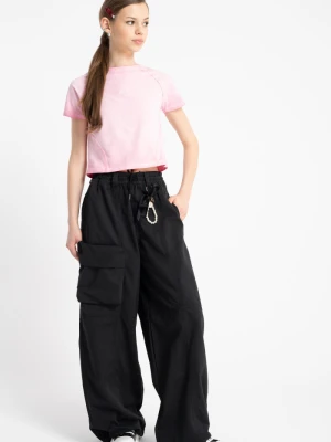 Czarne spodnie WIDE LEG z przestrzenną kieszonką Reporter