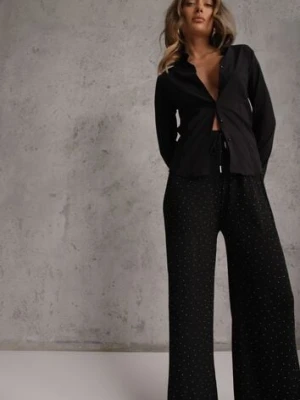 Czarne Spodnie z Bawełną o Szerokim Kroju z Cyrkoniami Azirene ab. ambitonfly