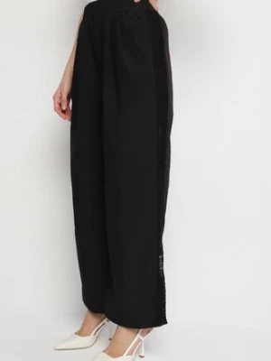 Czarne Spodnie z Bawełną o Szerokim Kroju z Wysokim Stanem i Koronką Efadwenna alina