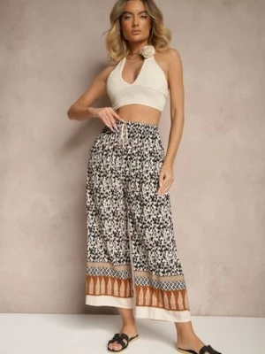 Czarne Spodnie z Bawełny High Waist z Abstrakcyjnym Wzorem Lisathiela defox