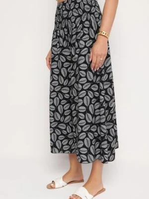 Czarne Spodnie z Bawełny Kuloty z Gumką w Pasie Karemisia defox