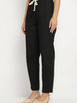 Czarne Spodnie z Bawełny Ozdobione Sznurkami Fenarnia h&s