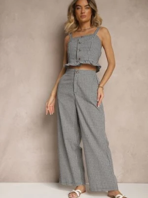 Czarne Spodnie z Bawełny w Kratkę Vichy z Szeroką Nogawką Iffele rosa