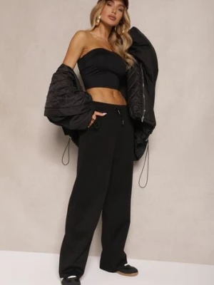 Czarne Spodnie z Dodatkiem Wiskozy Dresowe High Waist Ellanoria