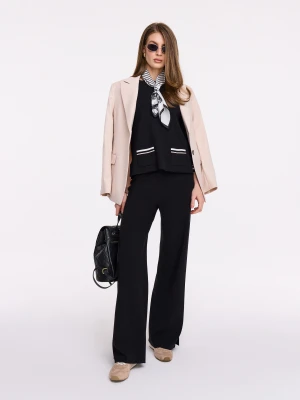 Czarne spodnie z dzianiny z wysokim stanem TARANKO