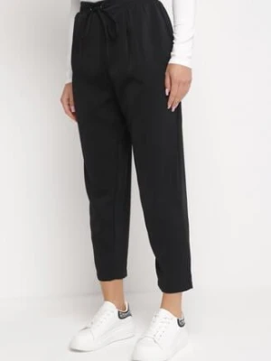 Czarne Spodnie z Gumką w Pasie Ściągane Troczkiem i z Kieszeniami Maylai rosa