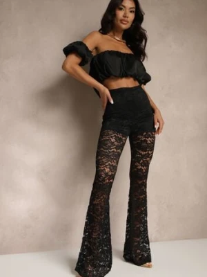 Czarne Spodnie z Koronki o Fasonie Dzwonów Ovilisse allyson