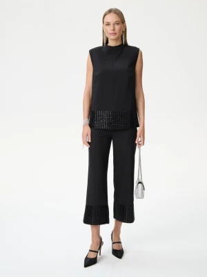 Czarne spodnie ⅞ z ozdobnymi nogawkami TARANKO