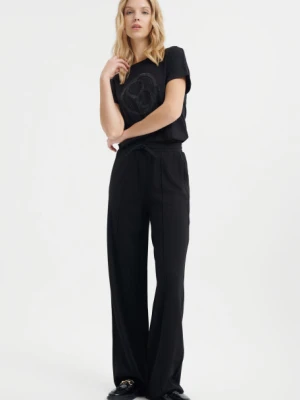 Czarne spodnie z ozdobnymi przeszyciami na przodzie Greenpoint