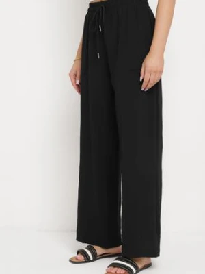 Czarne Spodnie z Prostą Nogawką i Kieszeniami oraz Sznurkiem w Talii Qulai defox