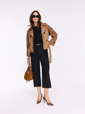 Czarne spodnie z prostymi nogawkami z lyocellem i lnem TARANKO