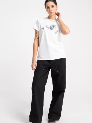 Czarne spodnie z tkaniny bawełnianej z szerokimi nogawkami Reporter