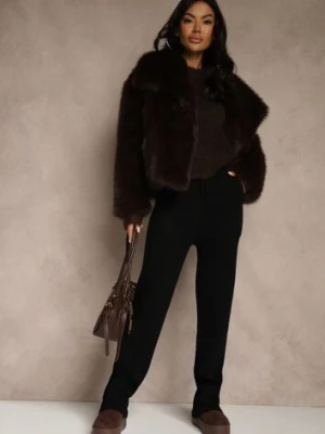 Czarne Spodnie z Wełną ze Sznurkiem i Ozdobnymi Kieszeniami Moneressa