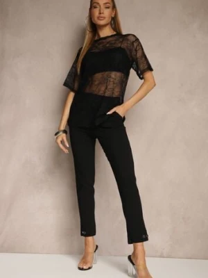 Czarne Spodnie z Wiskozą High Waist i Ozdobnymi Napami Redaira bh forever