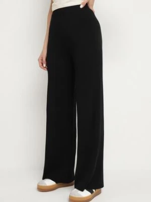 Czarne Spodnie z Wiskozą o Szerokim Kroju Erariela rosa