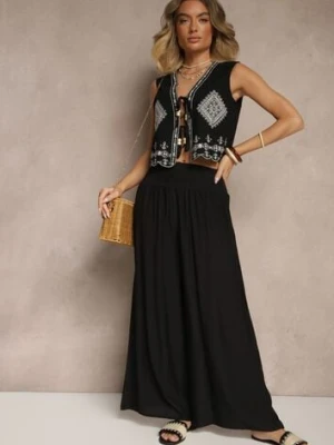 Czarne Spodnie z Wiskozą o Szerokim Kroju High Waist Orrana rosita