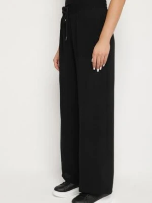 Czarne Spodnie z Wiskozą o Szerokim Kroju ze Ściągaczem w Talii Lavirre defox