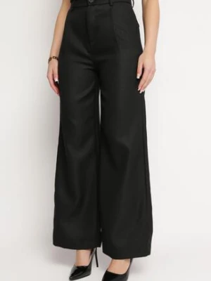 Czarne Spodnie z Wysokim Stanem i Szerokimi Nogawkami Ozdobione Metaliczną Nicią Calondra retro & icone