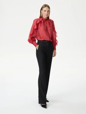 Czarne spodnie z wysokim stanem zdobione nitami TARANKO