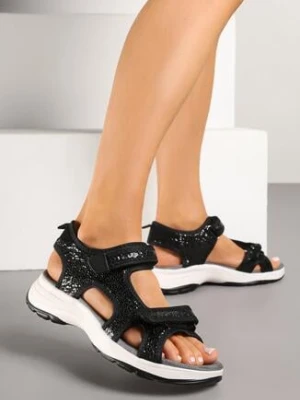 Czarne Sportowe Sandały Vices z Metalicznym Połyskiem Zapinane na Rzep Tanalia