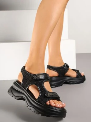 Czarne Sportowe Sandały z Zapięciem na Rzep i Piankową Podeszwą z Tłoczeniami Nimivelle givana