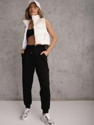 Czarne Sportowe Spodnie Typu Jogger High Waist ze Ściągaczem w Talii Isirona Glo-story