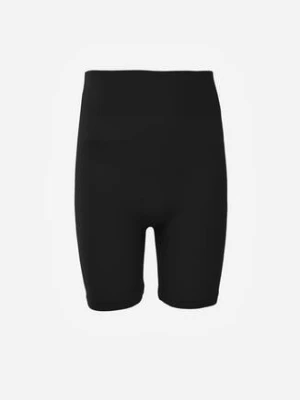 Czarne Sportowe Szorty Kolarki z Wysokim Stanem z Prążkowanej Dzianiny Pirila glo-story