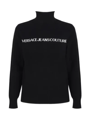 Czarne Swetry z Golfem i Logo Versace Jeans Couture